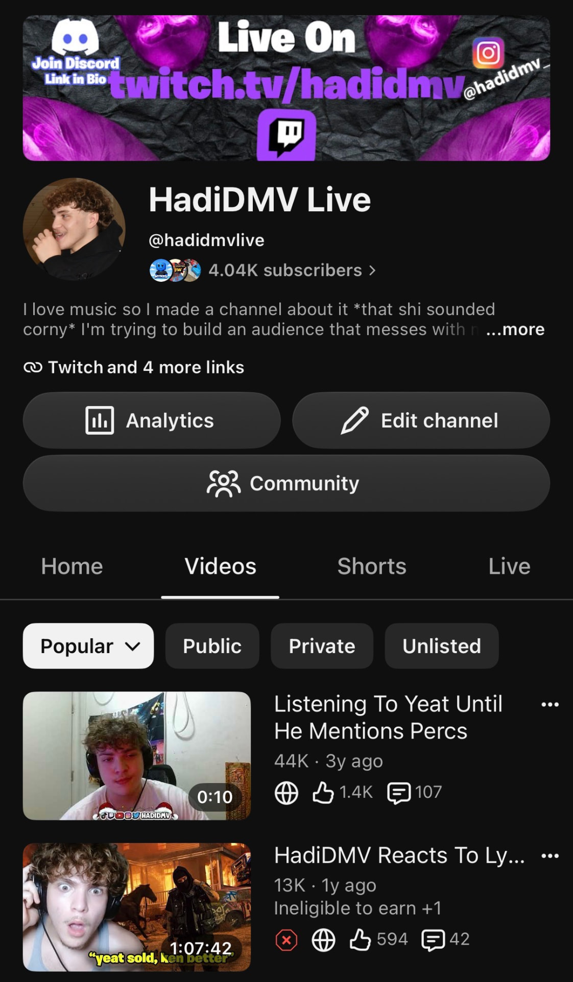 HadiDMV Live YouTube channel